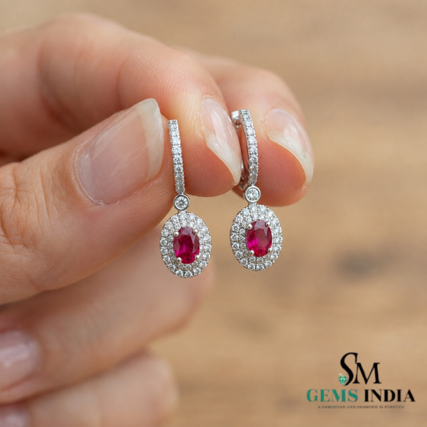 Luxury Oval Ruby and Diamond Dangle Earrings - Luxury Statement Jewelry