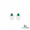 Emerald Cut Emerald Green Heart Drop Earrings with Diamond Accents