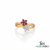 Natural Ruby & Diamond Flower Open Ring - Floral Bypass Band for Women
