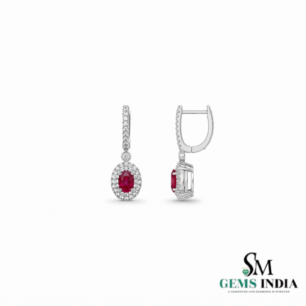 Luxury Oval Ruby and Diamond Dangle Earrings - Luxury Statement Jewelry