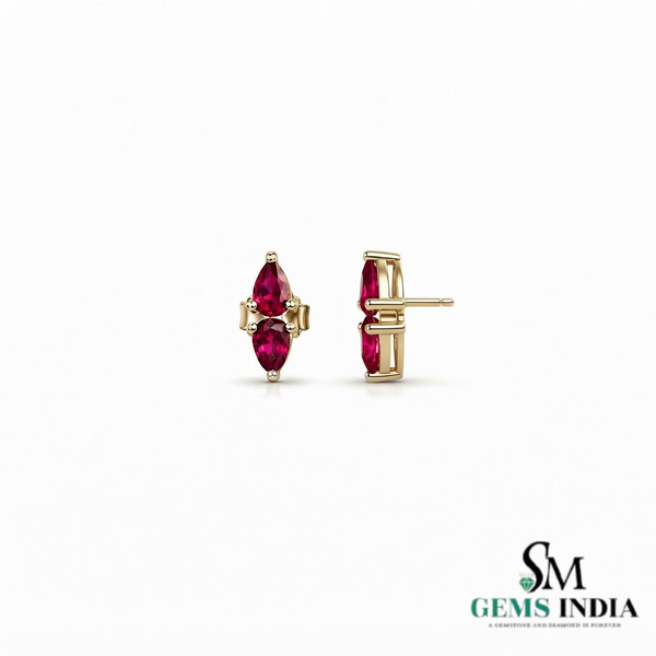 Pear Cut Ruby Stud Earrings – Double Teardrop Gemstone Earrings