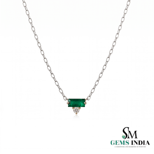 Minimalist Emerald Green Baguette Pendant Necklace for Women