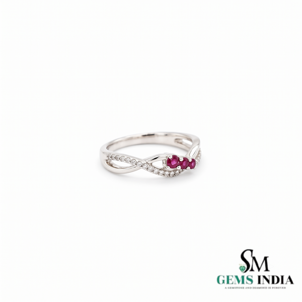 Natural Ruby & Diamond Crossover Ring in 14K Gold - Gift for Her