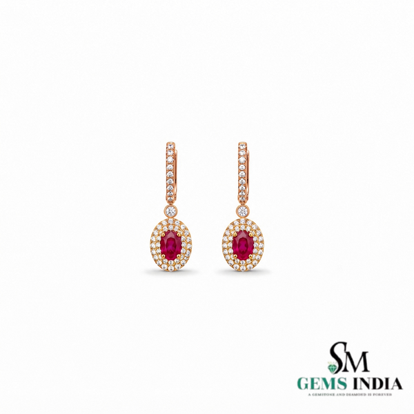 Luxury Oval Ruby and Diamond Dangle Earrings - Luxury Statement Jewelry