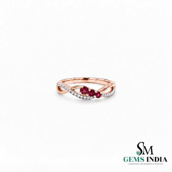 Natural Ruby & Diamond Crossover Ring in 14K Gold - Gift for Her