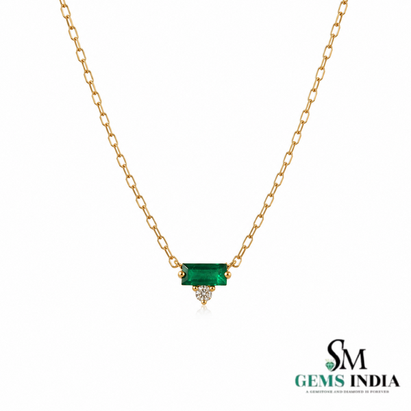Minimalist Emerald Green Baguette Pendant Necklace for Women