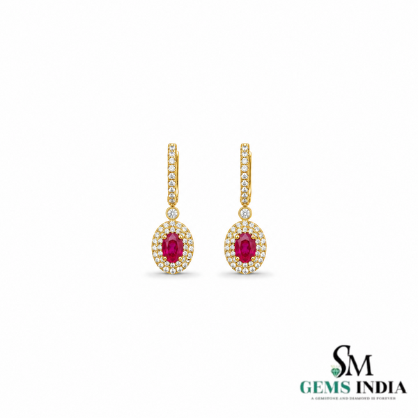 Luxury Oval Ruby and Diamond Dangle Earrings - Luxury Statement Jewelry