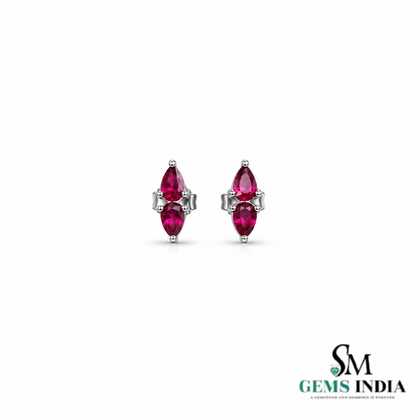Pear Cut Ruby Stud Earrings – Double Teardrop Gemstone Earrings
