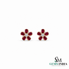 Pear Ruby Flower Stud Earrings with Diamond Accents – Elegant Statement Jewelry
