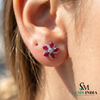 Pear Ruby Flower Stud Earrings with Diamond Accents – Elegant Statement Jewelry