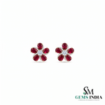 Pear Ruby Flower Stud Earrings with Diamond Accents – Elegant Statement Jewelry