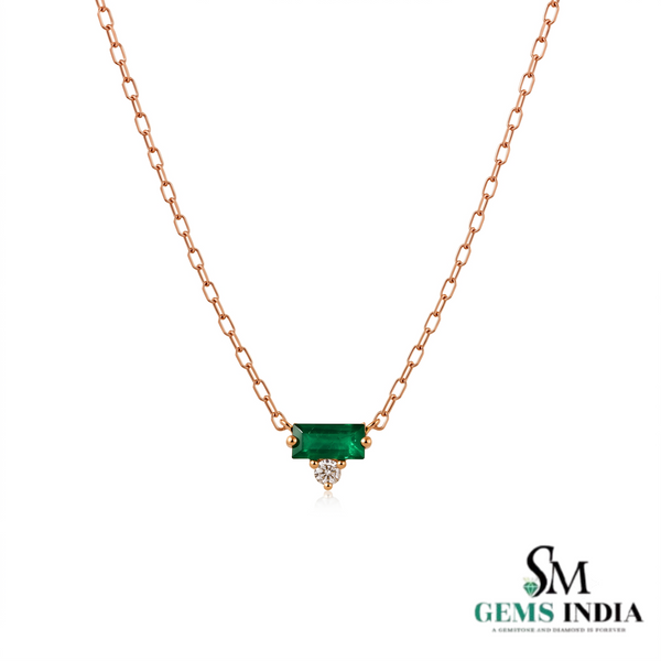 Minimalist Emerald Green Baguette Pendant Necklace for Women