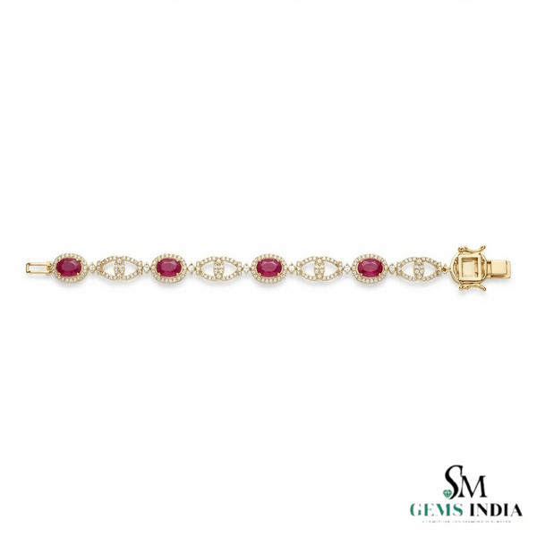 Luxury Natural Oval Ruby & Diamond Vintage Link Bracelet - Elegant Fine Jewelry