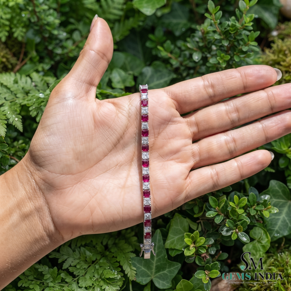 Elegant Princess Cut Ruby & Diamond Tennis Bracelet - Fine Gold Jewelry
