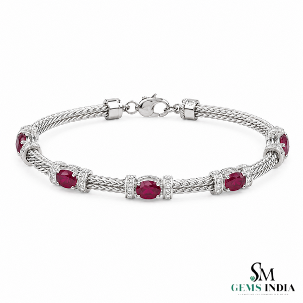 Natural Ruby & Diamond Twisted Rope Link Bracelet in 14K Gold - Anniversary Gift