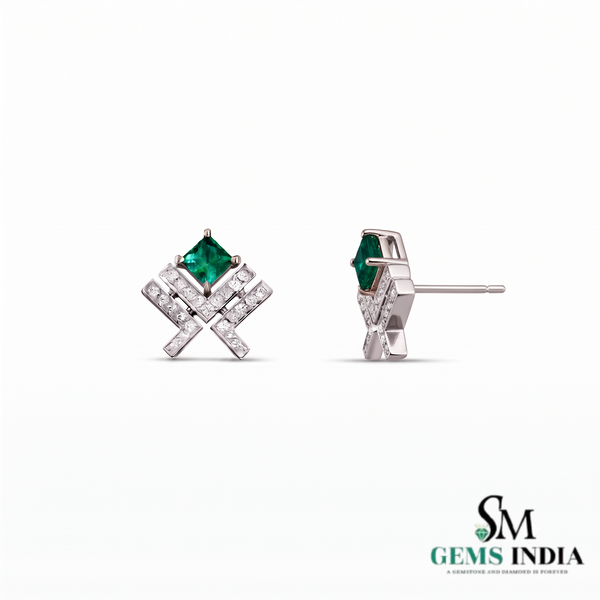Princess Cut Emerald Green Geometric Stud Earrings - Fine Jewelry Earrings
