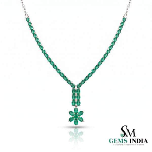 Elegant Oval Emerald Station Necklace - Gift for her