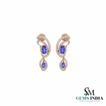 Natural Oval Tanzanite & Diamond Dangle Earrings – Elegant Vintage Drop Earrings