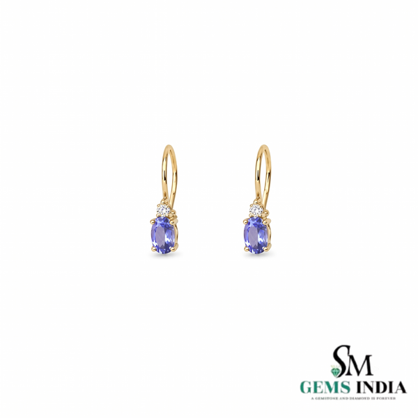 Oval Tanzanite and Diamond Drop Leverback Earrings - December Birthstone Jewelry Gift