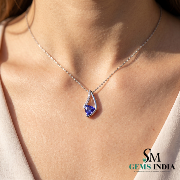 Trillion Tanzanite & Diamond Pendant - December Birthstone Jewelry