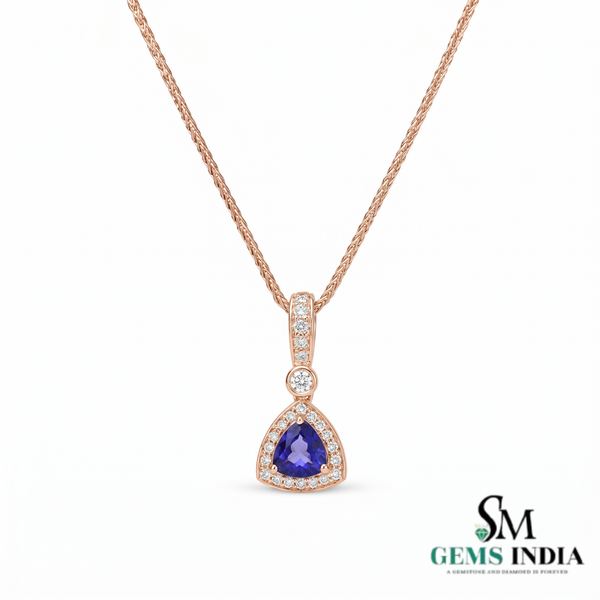 Natural Trillion Tanzanite Diamond Halo Pendant - Fine Jewelry Gift