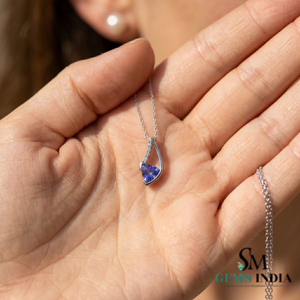 Trillion Tanzanite & Diamond Pendant - December Birthstone Jewelry