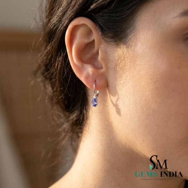 Oval Tanzanite and Diamond Drop Leverback Earrings - December Birthstone Jewelry Gift