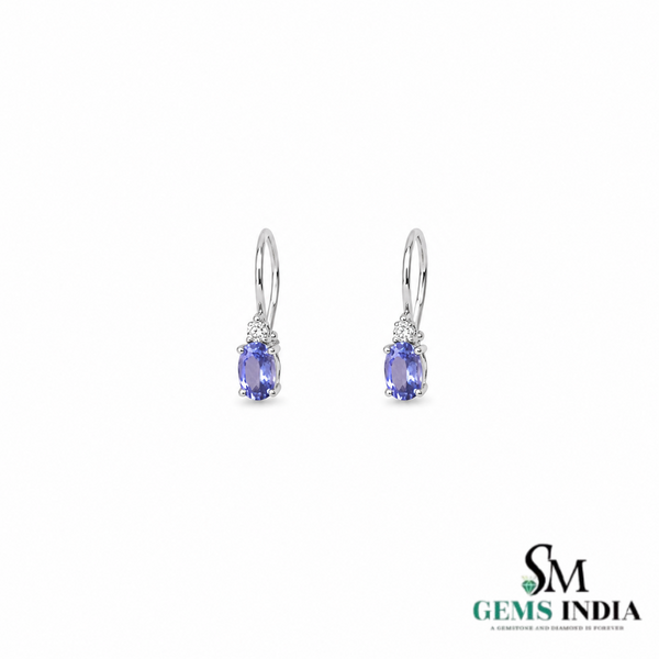 Oval Tanzanite and Diamond Drop Leverback Earrings - December Birthstone Jewelry Gift