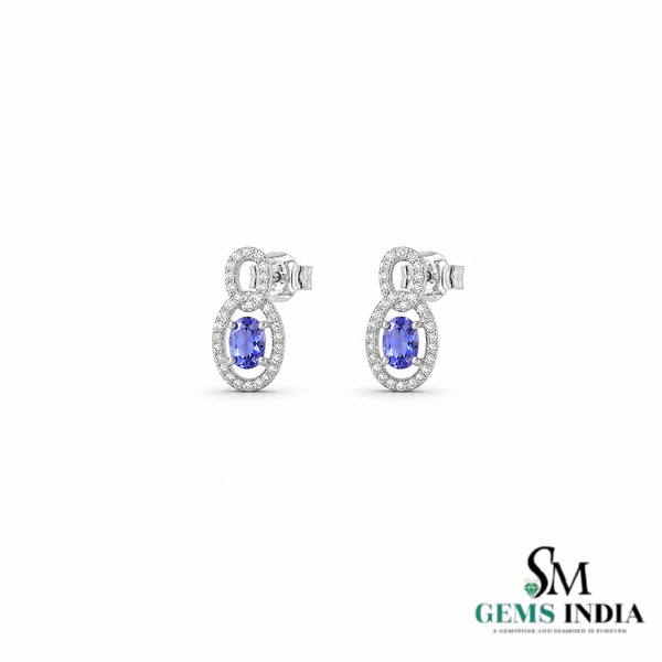Oval Tanzanite Diamond Halo Stud Earrings – Elegant Earrings for Women