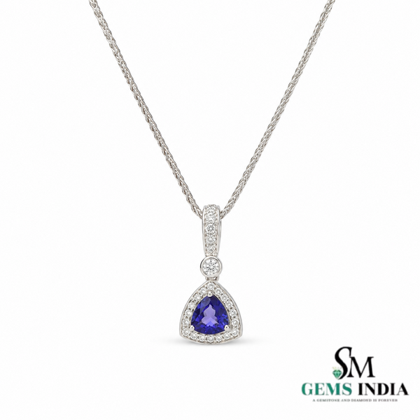 Natural Trillion Tanzanite Diamond Halo Pendant - Fine Jewelry Gift