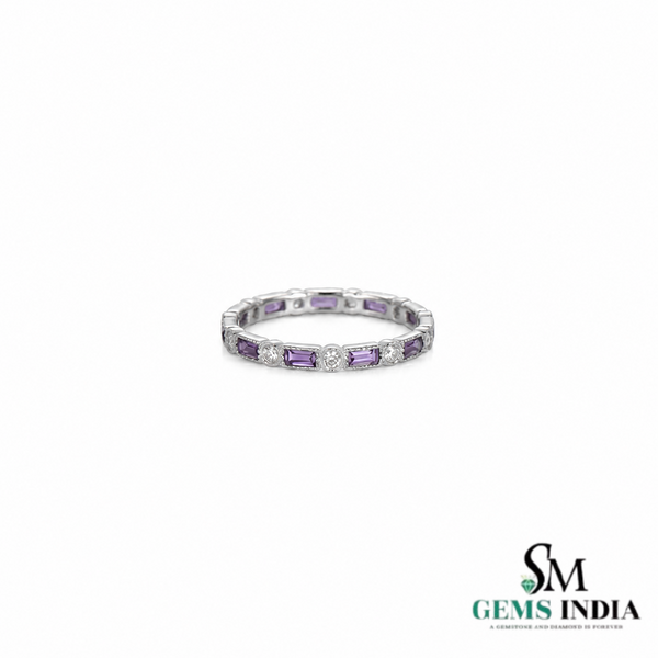 Emerald cut Amethyst & Diamond Eternity Band Ring - Fine Jewelry Gift
