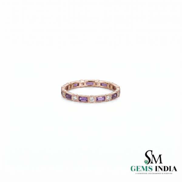 Emerald cut Amethyst & Diamond Eternity Band Ring - Fine Jewelry Gift