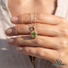 Natural Peridot and Diamond Cushion Cut Pendant - Gift for Her