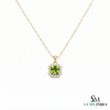 Natural Peridot and Diamond Cushion Cut Pendant - Gift for Her