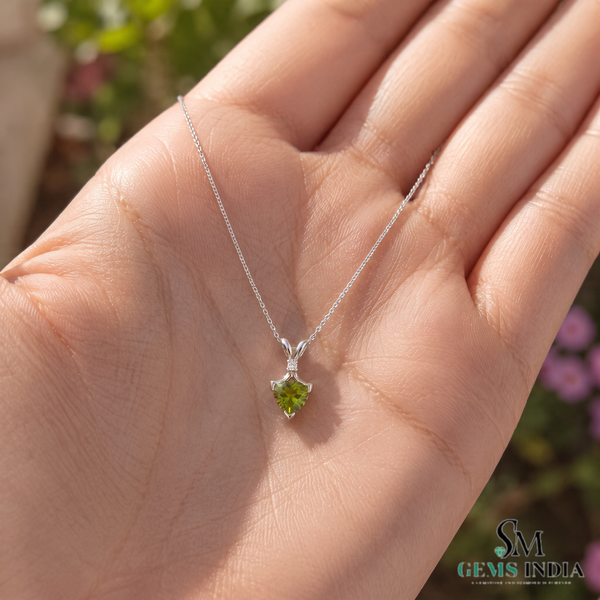 Trillion Cut Peridot Solitaire Pendant - Elegant Fine Jewelry