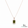 Natural Peridot Emerald Cut Pendant Diamond Accent Jewelry Gift For Her