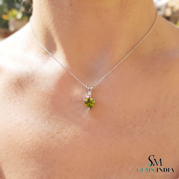 Trillion Cut Peridot Solitaire Pendant - Elegant Fine Jewelry