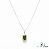 Natural Peridot Emerald Cut Pendant Diamond Accent Jewelry Gift For Her