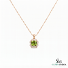 Natural Peridot and Diamond Cushion Cut Pendant - Gift for Her