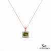 Emerald Cut Peridot Halo Pendant With Diamond Accent - August Birthstone Jewelry