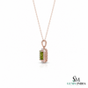 Emerald Cut Peridot Halo Pendant With Diamond Accent - August Birthstone Jewelry