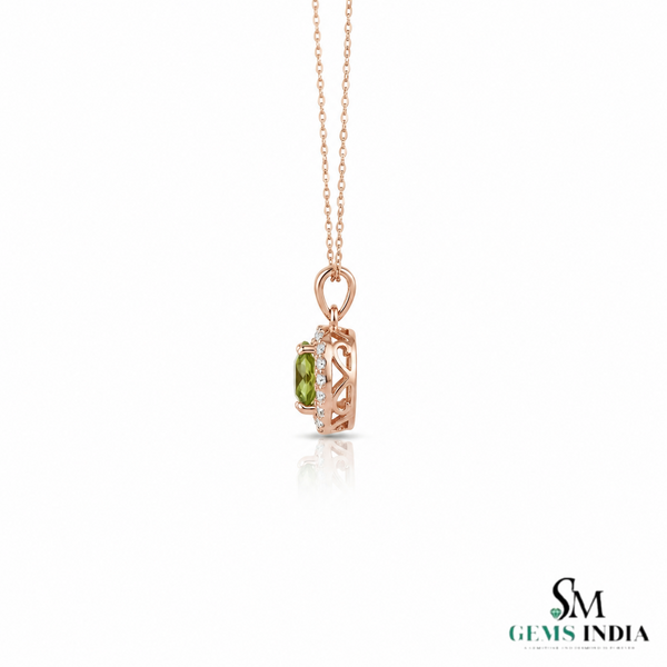 Natural Peridot and Diamond Cushion Cut Pendant - Gift for Her