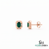 Emerald Cut Emerald Stud Earrings with Diamond Accents - Emerald Gift for Her