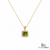 Emerald Cut Peridot Halo Pendant With Diamond Accent - August Birthstone Jewelry