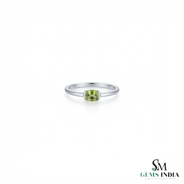 Round Cut Peridot with Diamond Accent Ring - Dainty Everyday Jewelry