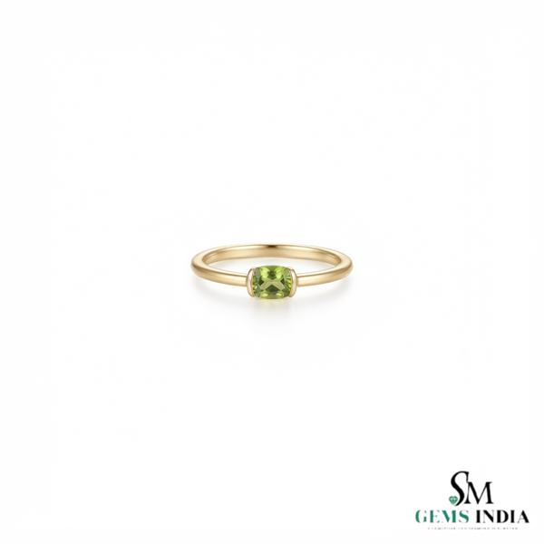 Cushion Cut Peridot Solitaire Ring - Minimalist Fine Jewelry