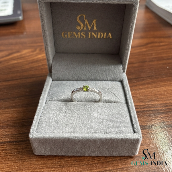 Round Cut Peridot with Diamond Accent Ring - Dainty Everyday Jewelry