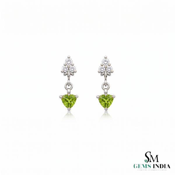 Trillion Cut Peridot & Diamond Drop Dangle Earrings for Women - Fine Gemstone Jewelry