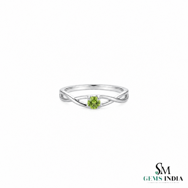 Round Cut Peridot Crossover Ring - Elegant Twist Band