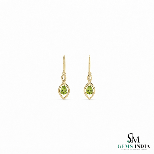 Natural Pear Cut Peridot Gold Leverback Drop Earrings - Minimalist Fine Jewelry Gift for Women